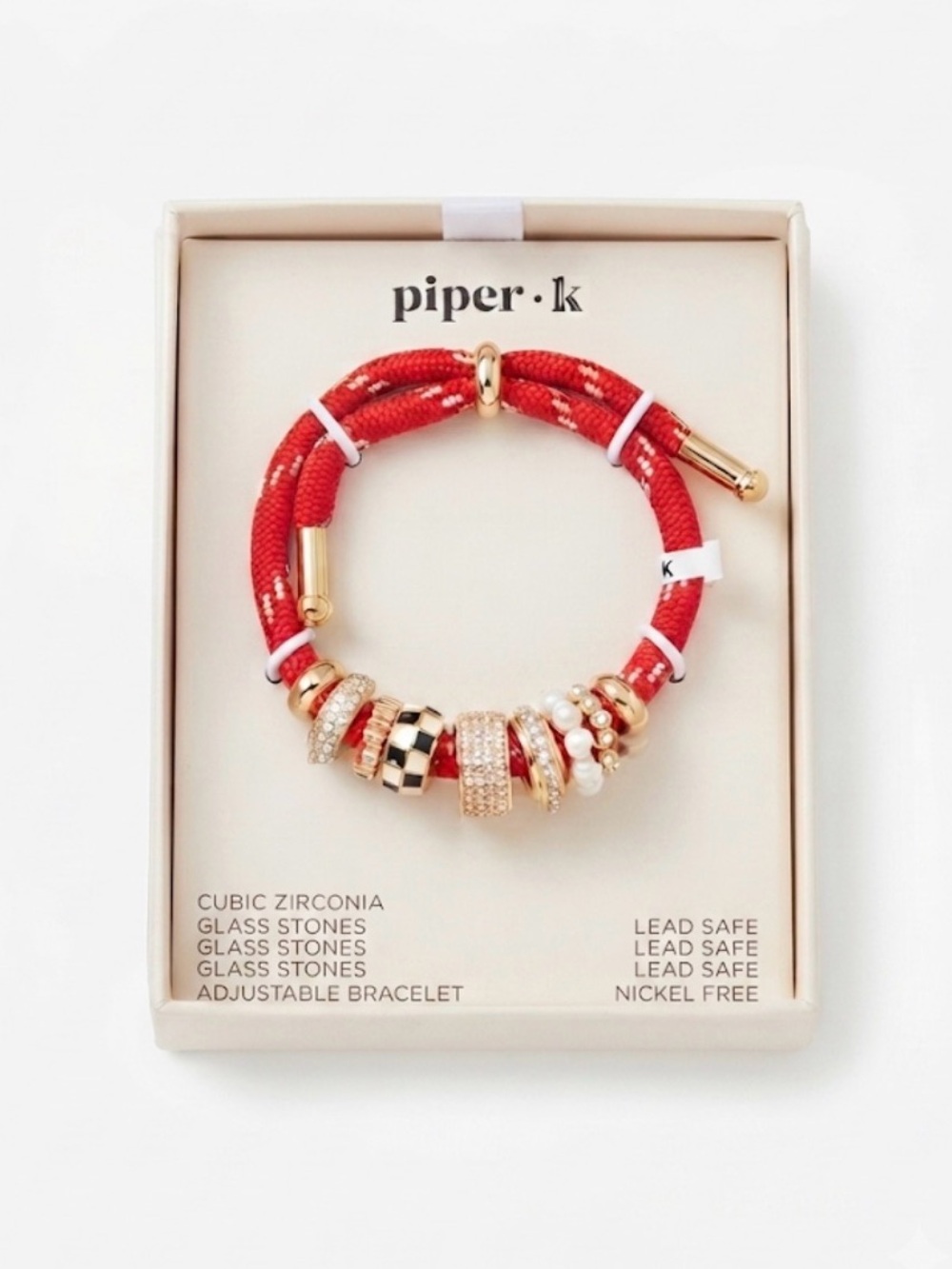 NWT ⚜️❤️⚜️ Piper K CZ, Glass Stones Red Cord Bracelet